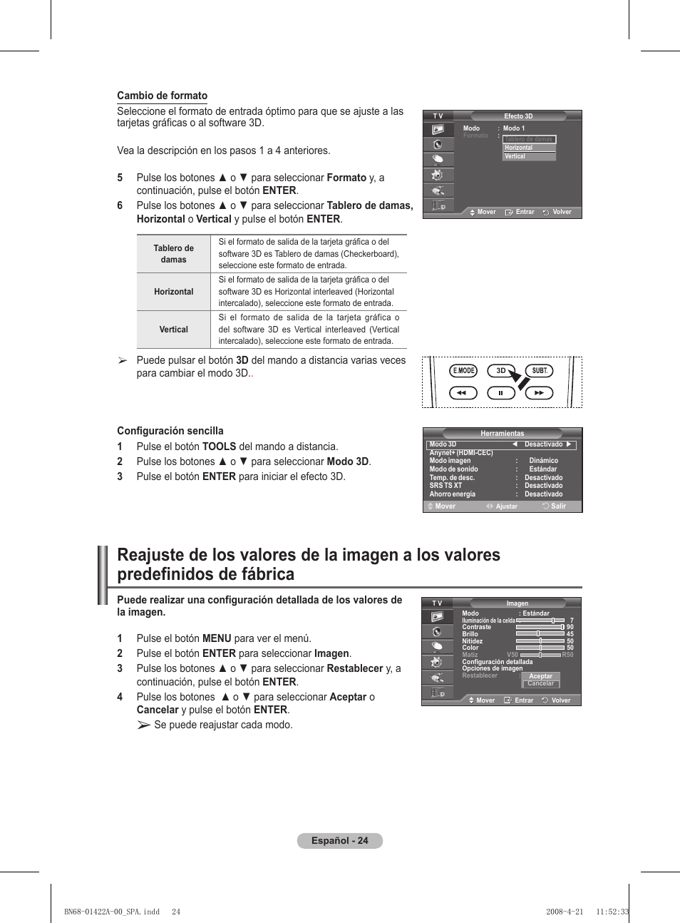 Se puede reajustar cada modo | Samsung PS50A476P1D User Manual | Page 301 / 444