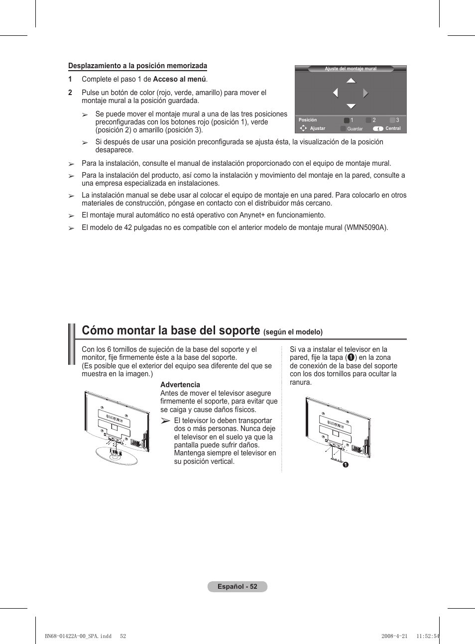 Cómo montar la base del soporte | Samsung PS50A476P1D User Manual | Page 329 / 444