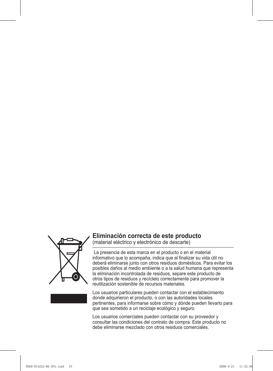 Eliminación correcta de este producto | Samsung PS50A476P1D User Manual | Page 334 / 444