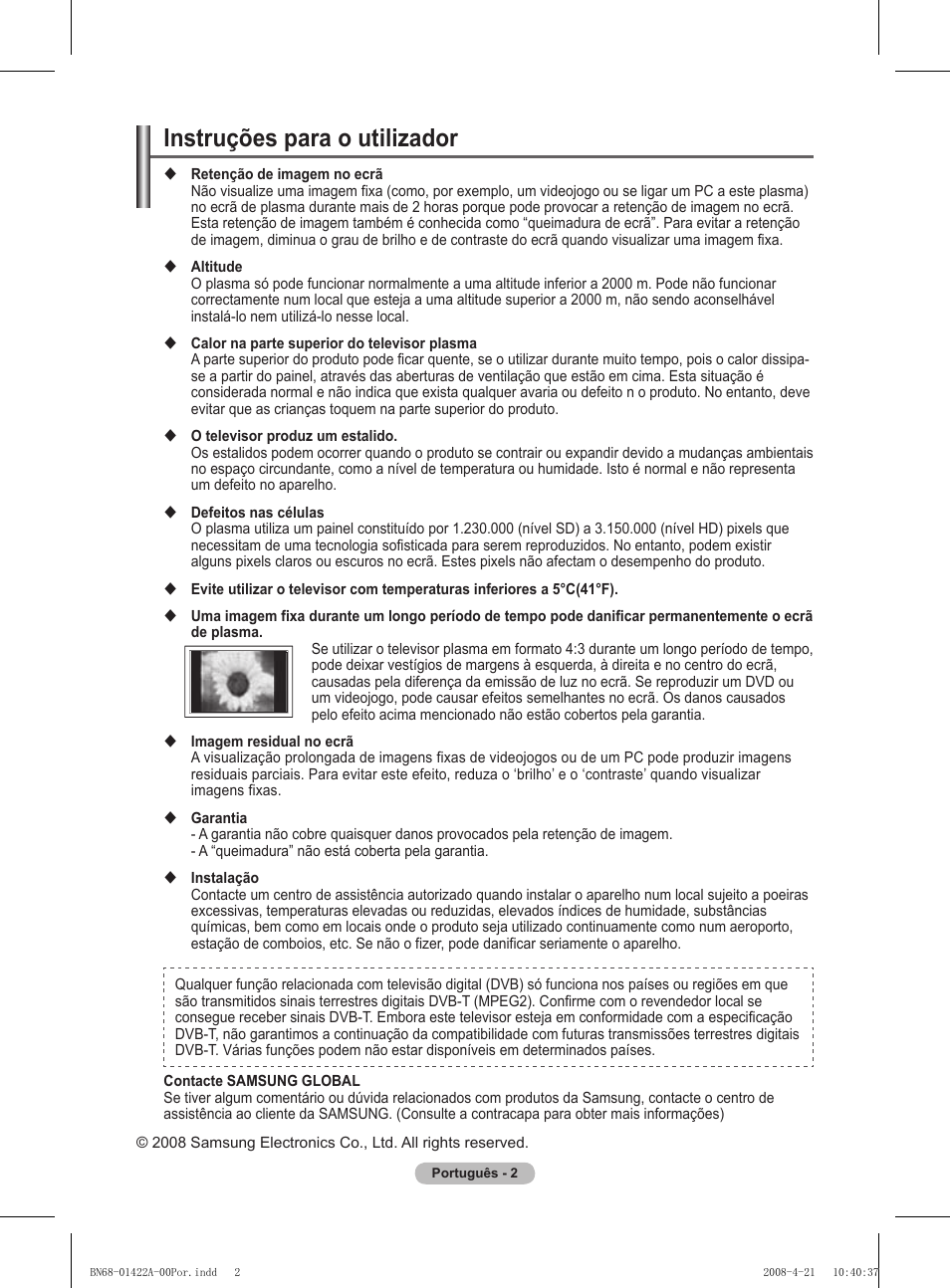 Instruções para o utilizador | Samsung PS50A476P1D User Manual | Page 335 / 444