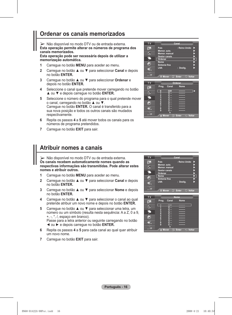 Atribuir nomes a canais | Samsung PS50A476P1D User Manual | Page 349 / 444