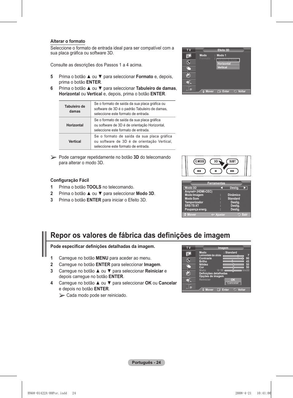 Cada modo pode ser reiniciado | Samsung PS50A476P1D User Manual | Page 357 / 444