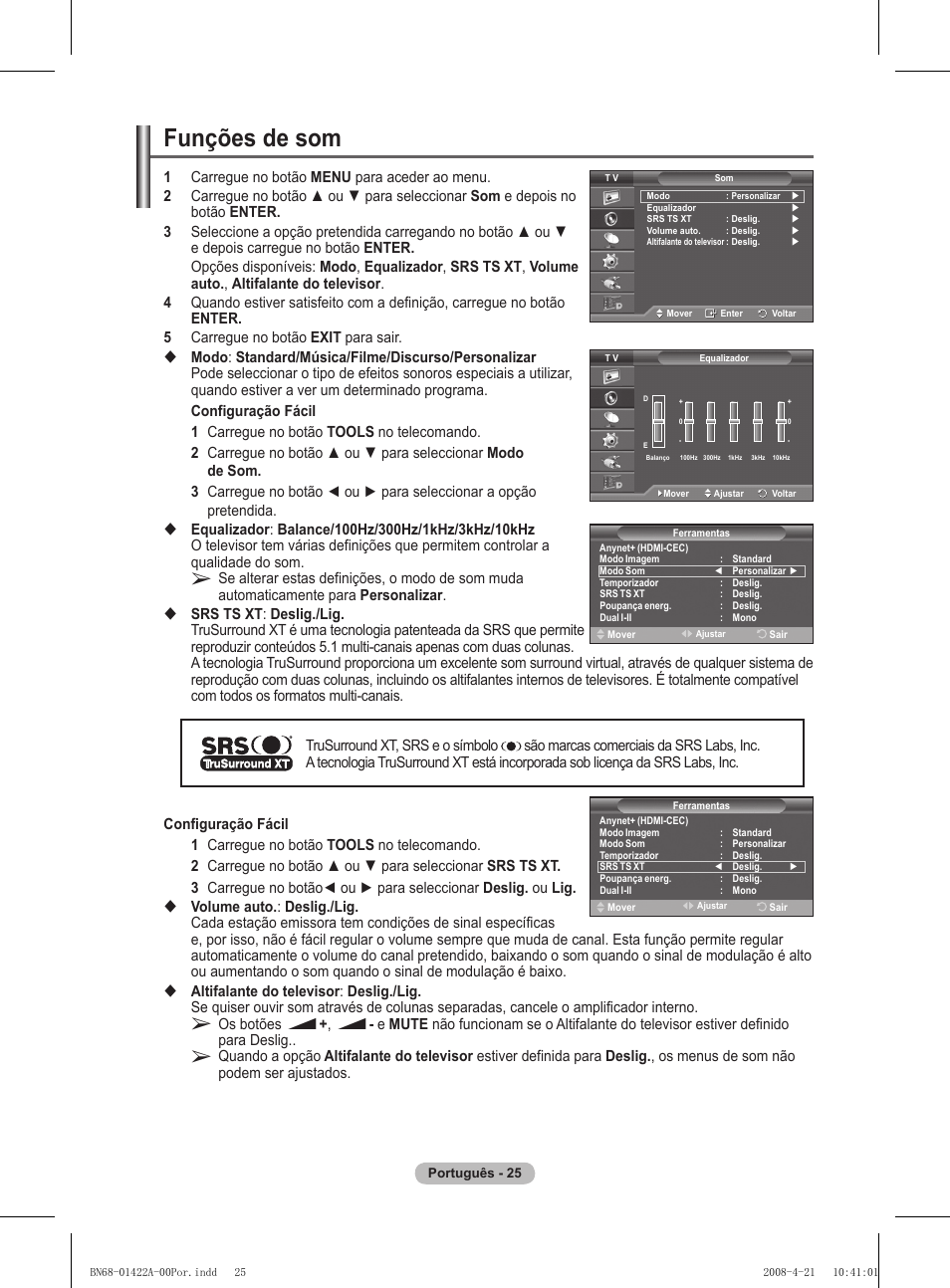 Funções de som | Samsung PS50A476P1D User Manual | Page 358 / 444
