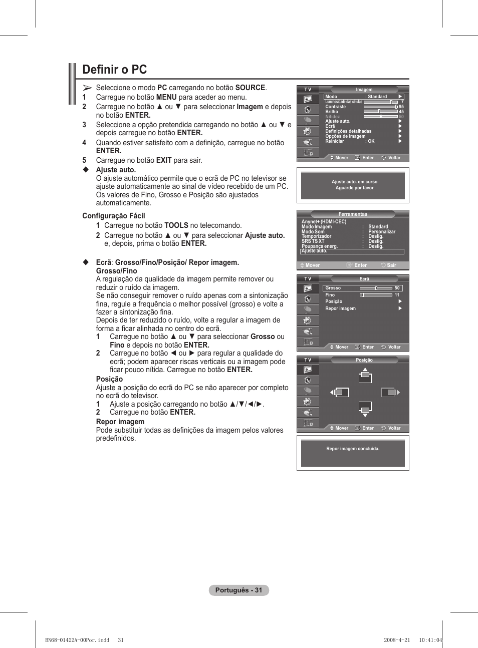 Definir o pc | Samsung PS50A476P1D User Manual | Page 364 / 444