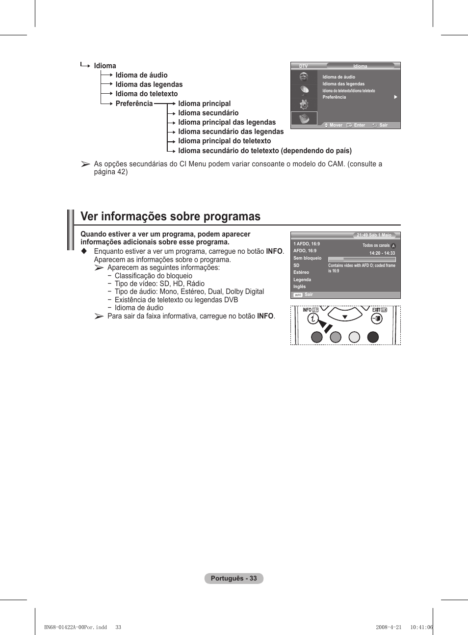 Ver informações sobre programas | Samsung PS50A476P1D User Manual | Page 366 / 444