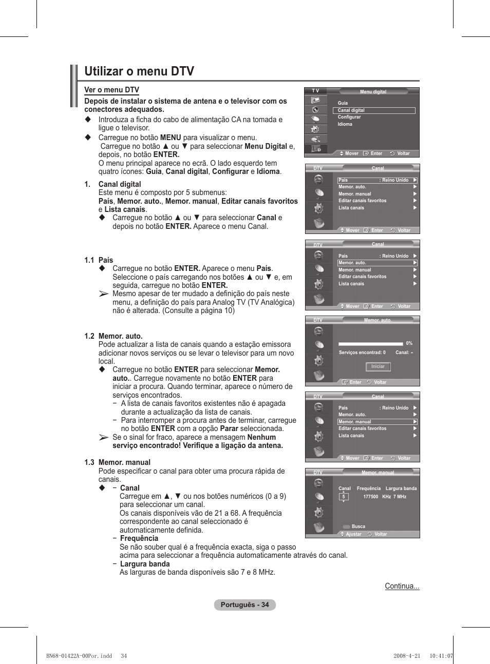 Utilizar o menu dtv | Samsung PS50A476P1D User Manual | Page 367 / 444