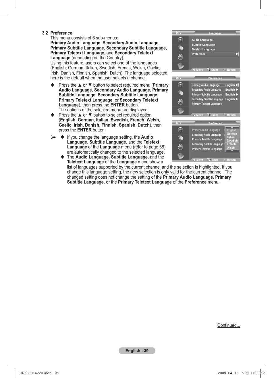 Samsung PS50A476P1D User Manual | Page 39 / 444