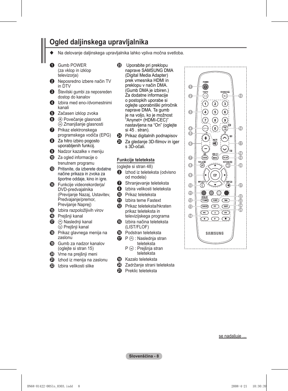 Ogled daljinskega upravljalnika | Samsung PS50A476P1D User Manual | Page 396 / 444