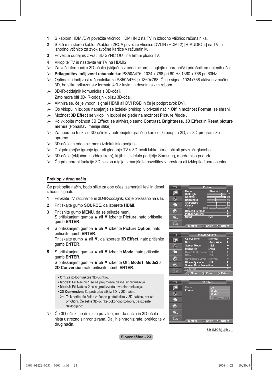 3d-očala in oddajnik mora izdelati isto podjetje, Se nadaljuje | Samsung PS50A476P1D User Manual | Page 411 / 444