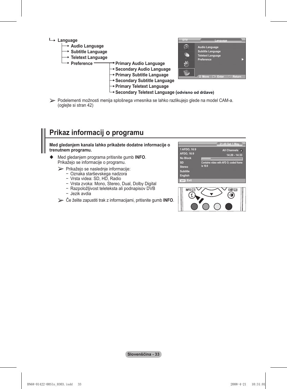 Prikaz informacij o programu | Samsung PS50A476P1D User Manual | Page 421 / 444