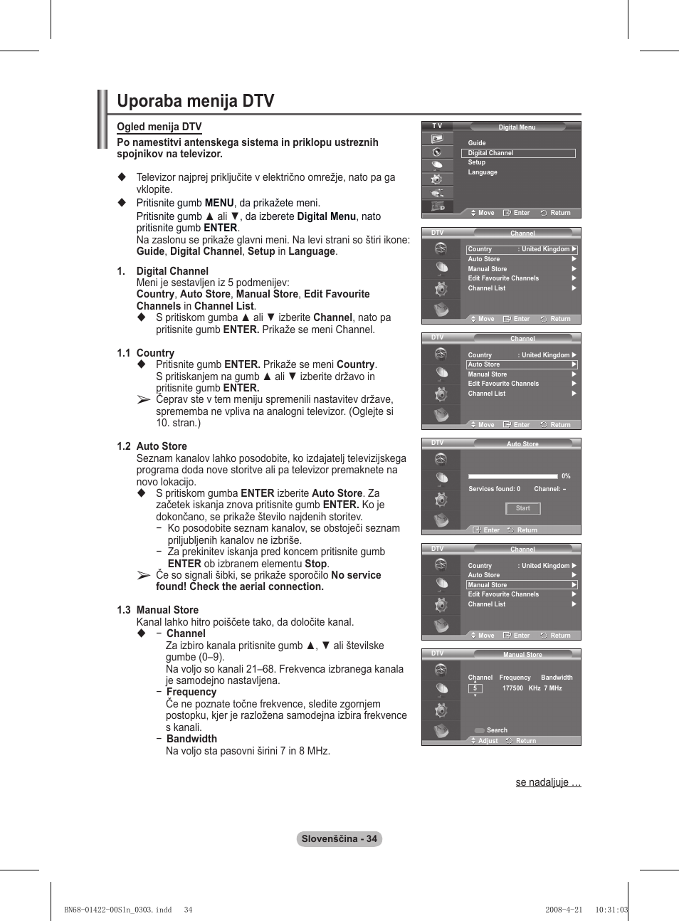 Uporaba menija dtv | Samsung PS50A476P1D User Manual | Page 422 / 444