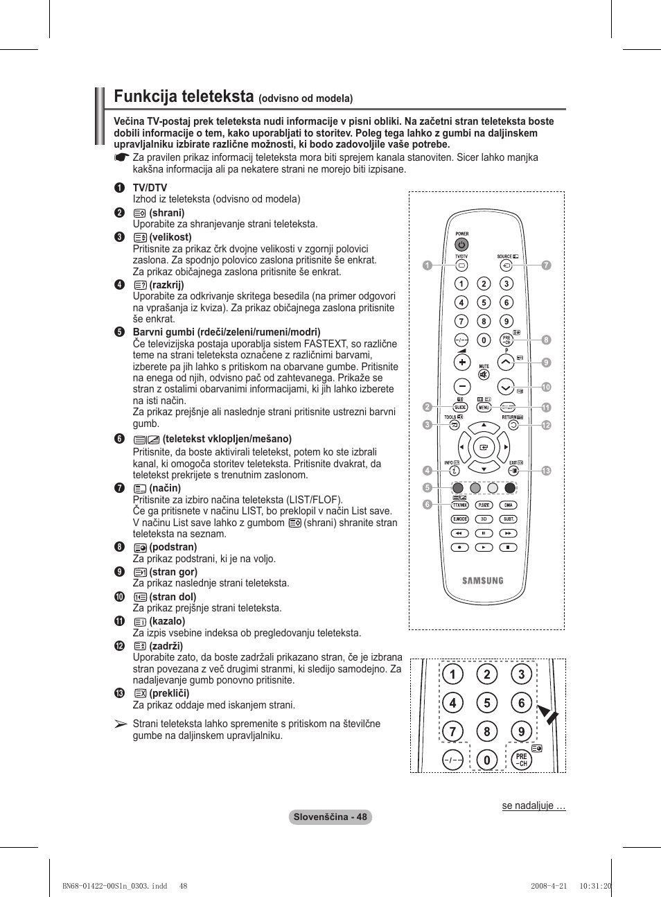 Funkcija teleteksta | Samsung PS50A476P1D User Manual | Page 436 / 444