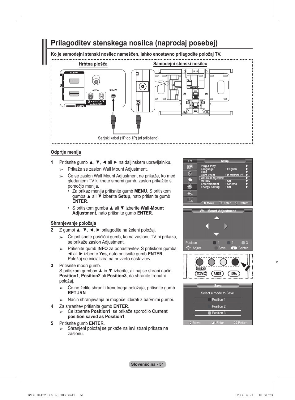 Prilagoditev stenskega nosilca (naprodaj posebej) | Samsung PS50A476P1D User Manual | Page 439 / 444