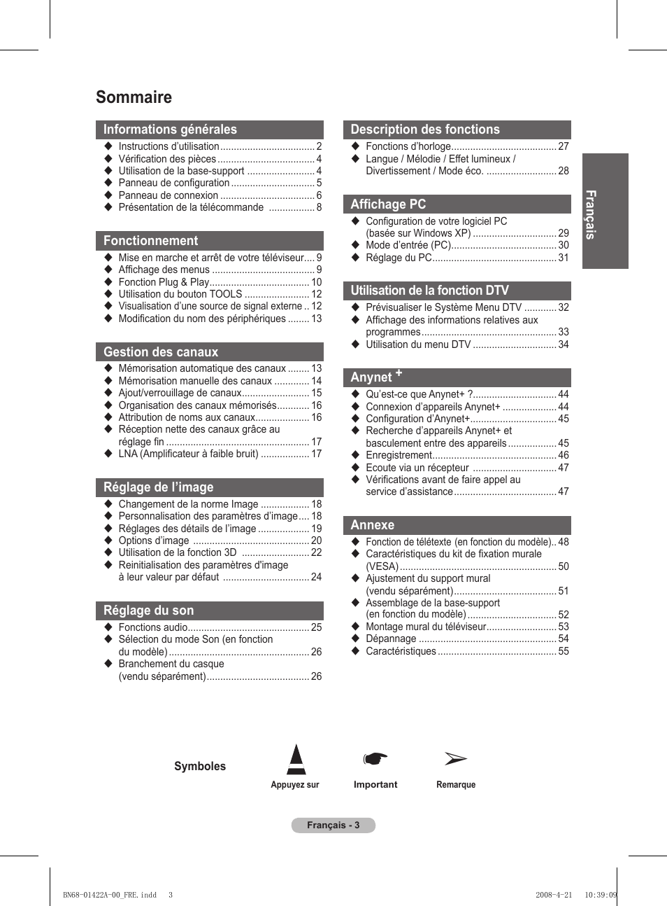 Sommaire | Samsung PS50A476P1D User Manual | Page 59 / 444