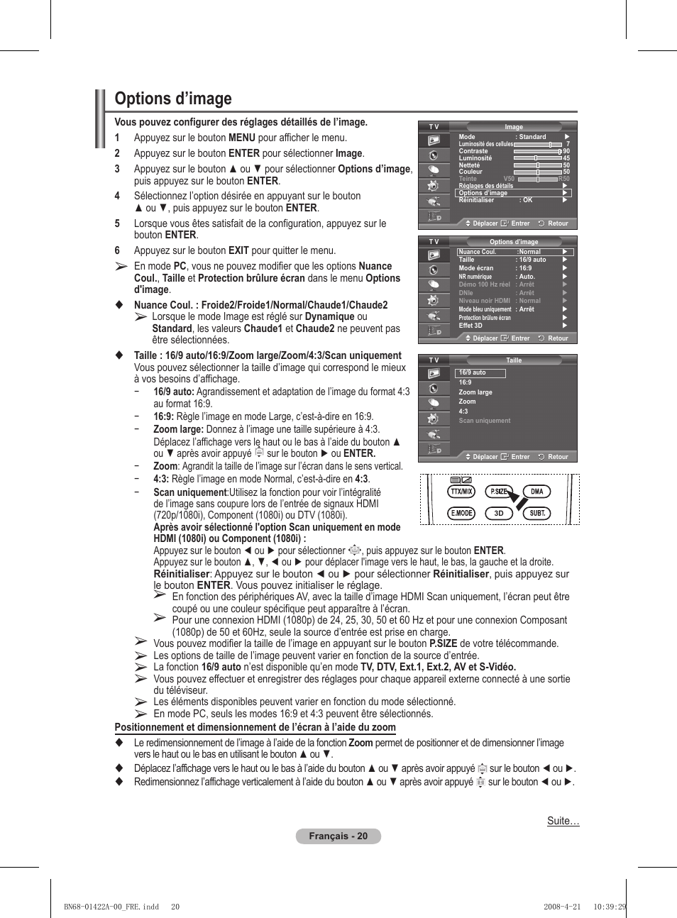 Options d’image | Samsung PS50A476P1D User Manual | Page 76 / 444