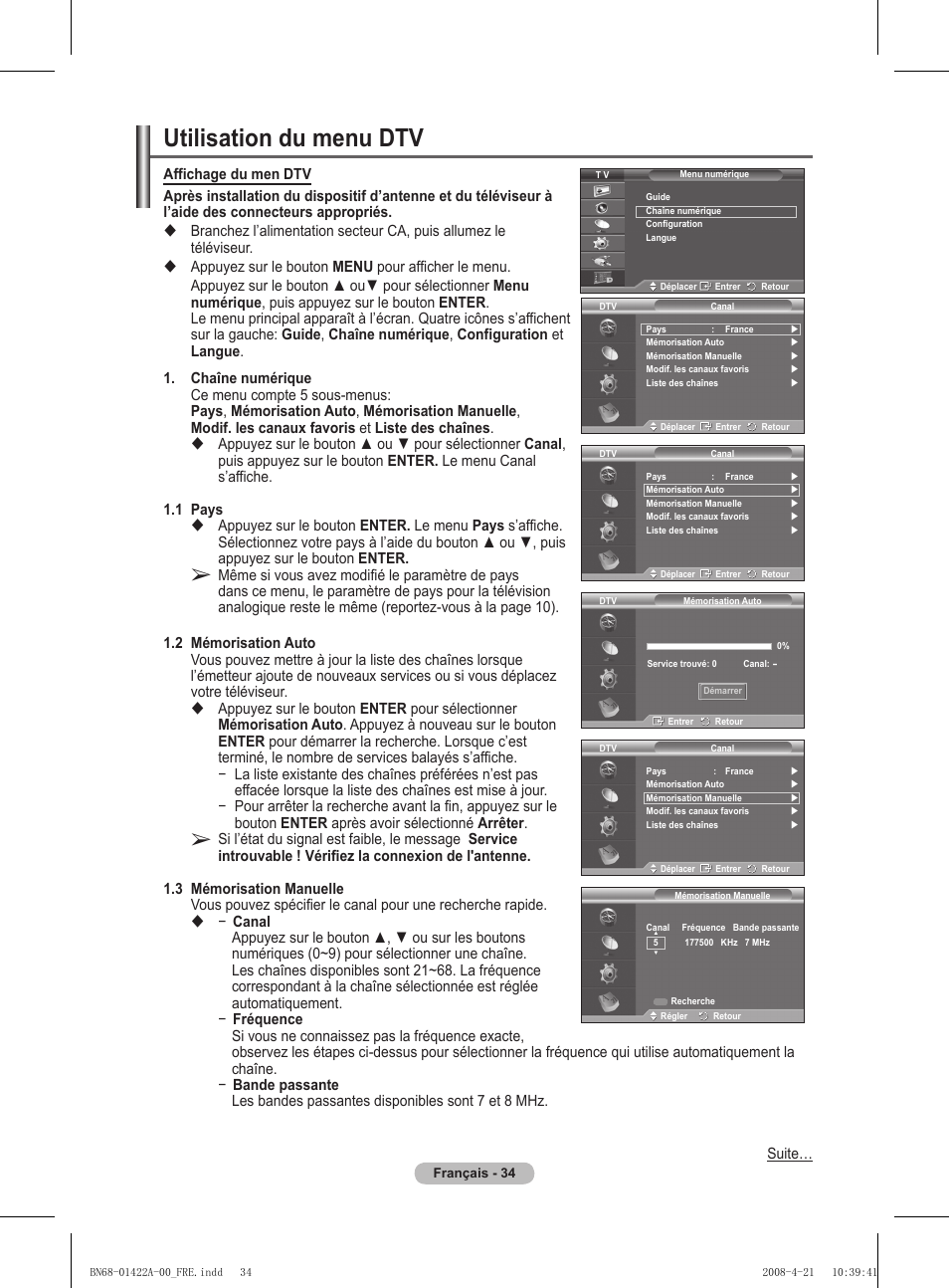 Utilisation du menu dtv | Samsung PS50A476P1D User Manual | Page 90 / 444