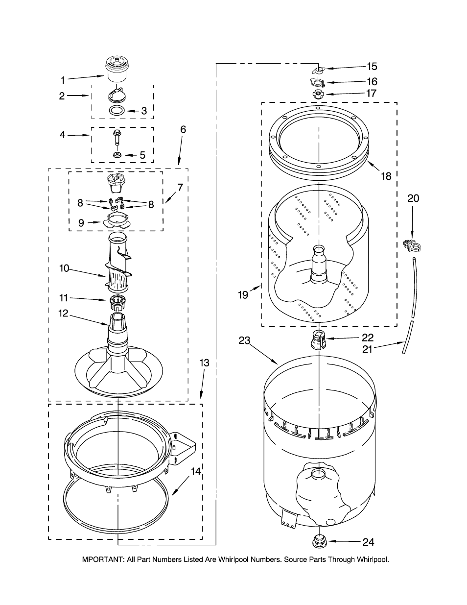 Agitator, basket and tub, Agitator, basket and tub parts | Amana NTW5400TQ0 User Manual | Page 5 / 13