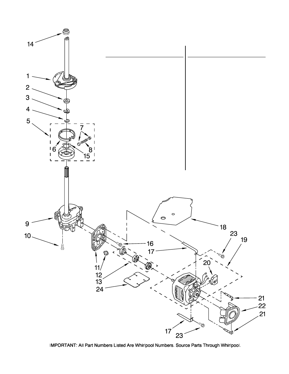 Brake, clutch, gearcase, motor and pump, Brake, clutch, gearcase, motor and pump parts | Amana NTW5400TQ0 User Manual | Page 7 / 13