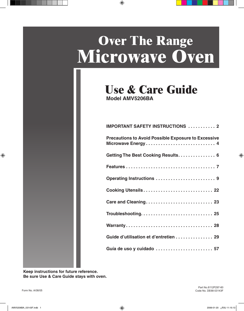 Amana AMV5206BA User Manual | 84 pages