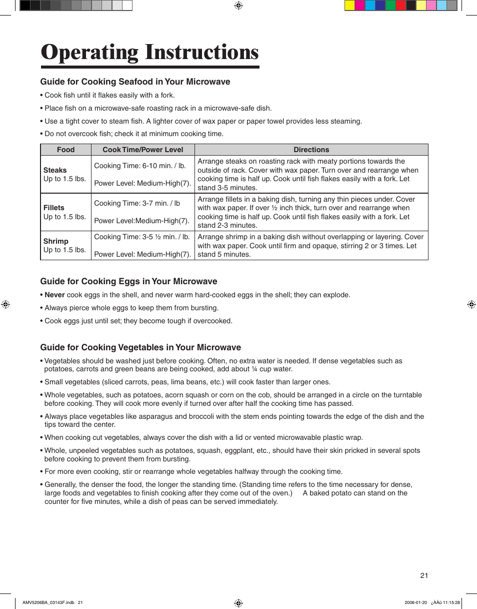 Operating instructions | Amana AMV5206BA User Manual | Page 21 / 84