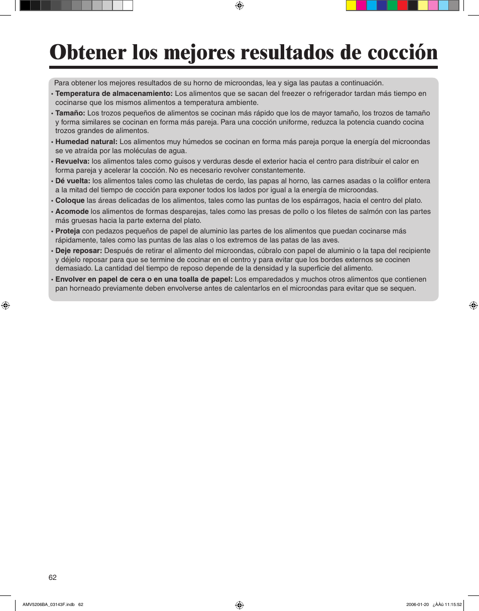 Obtener los mejores resultados de cocción | Amana AMV5206BA User Manual | Page 62 / 84