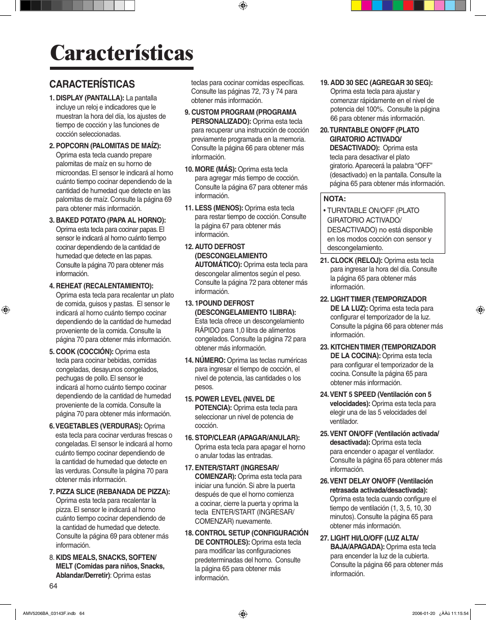 Características | Amana AMV5206BA User Manual | Page 64 / 84