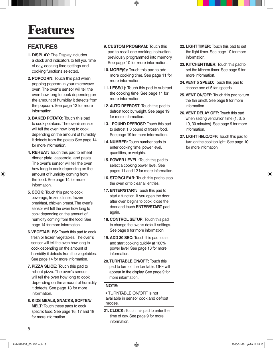 Features | Amana AMV5206BA User Manual | Page 8 / 84