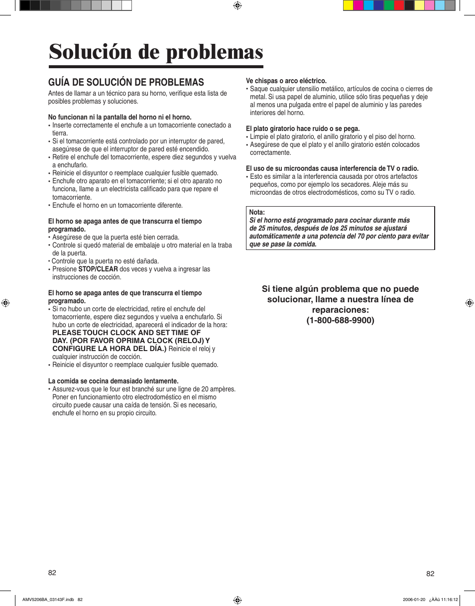 Solución de problemas, Guía de solución de problemas | Amana AMV5206BA User Manual | Page 82 / 84