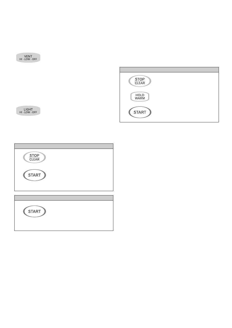 Operation, Vent hi / low / off, Light hi / low / off | Child lock, Hold warm | Amana ACO1520A User Manual | Page 26 / 46