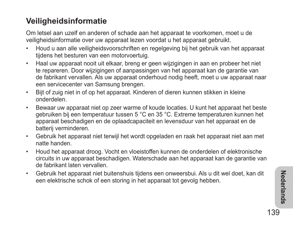 Veiligheidsinformatie | Samsung BHS3000 User Manual | Page 141 / 173