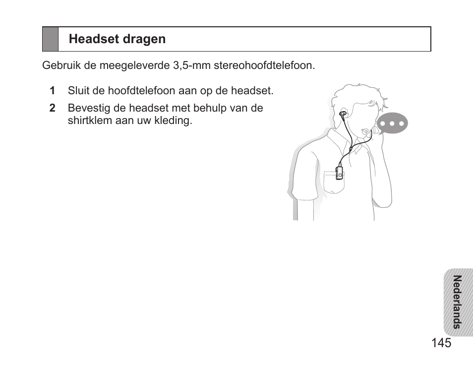 Headset dragen | Samsung BHS3000 User Manual | Page 147 / 173