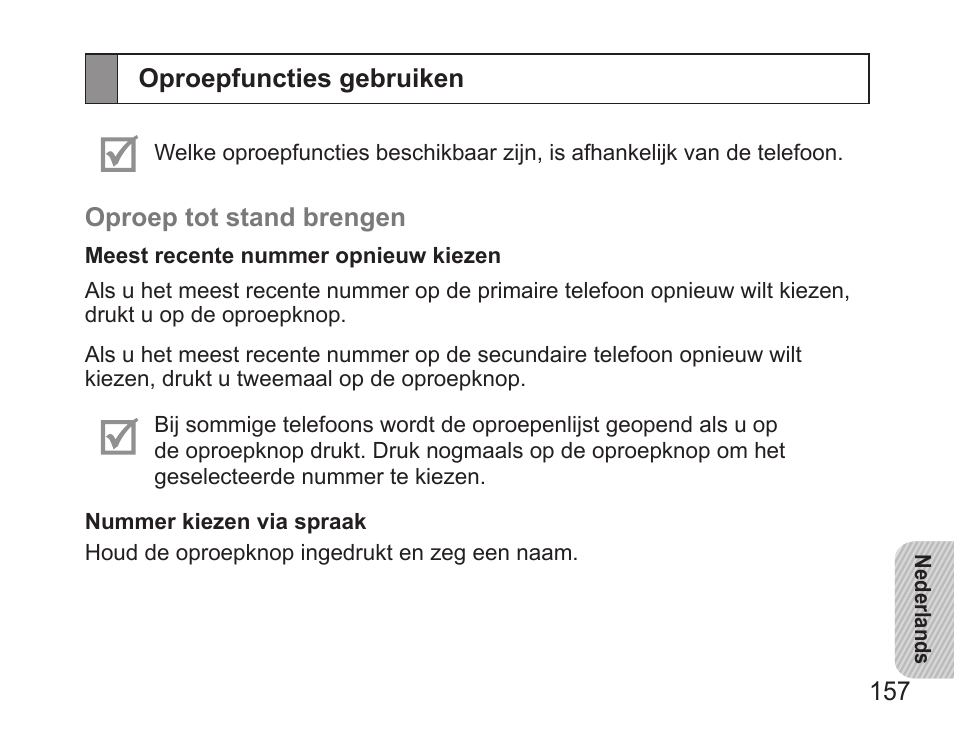 Oproepfuncties gebruiken | Samsung BHS3000 User Manual | Page 159 / 173