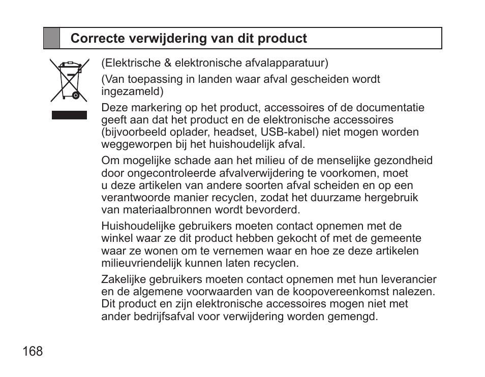 Correcte verwijdering van dit product | Samsung BHS3000 User Manual | Page 170 / 173