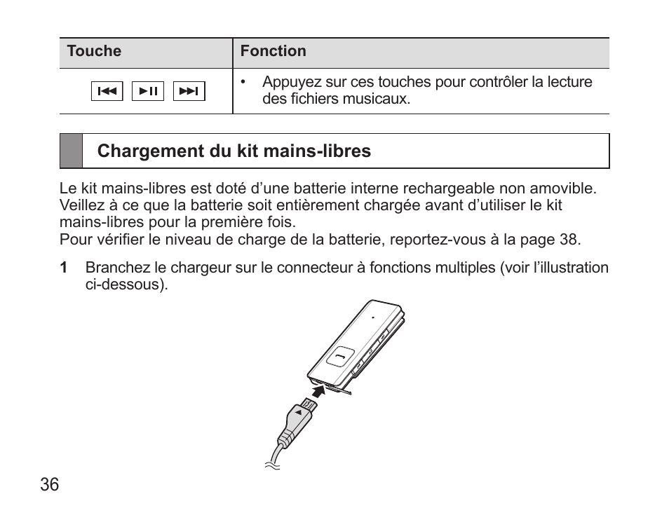 Chargement du kit mains-libres | Samsung BHS3000 User Manual | Page 38 / 173