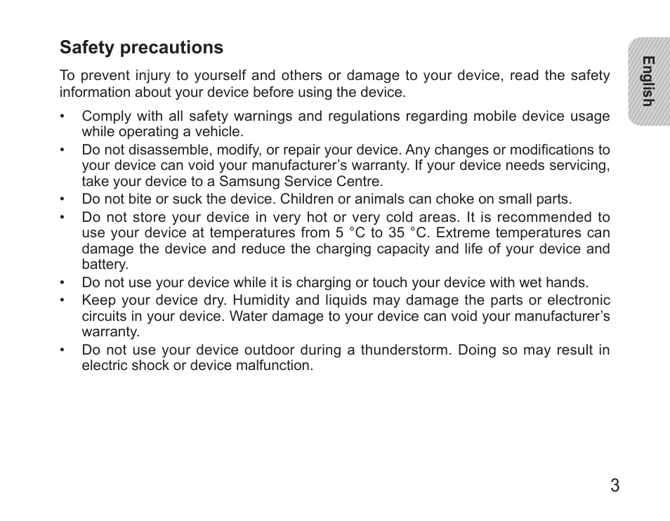 Safety precautions | Samsung BHS3000 User Manual | Page 5 / 173