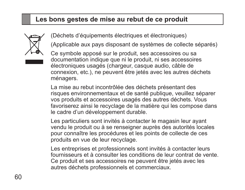Les bons gestes de mise au rebut de ce produit | Samsung BHS3000 User Manual | Page 62 / 173