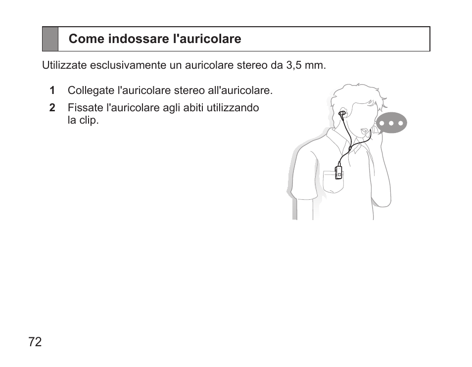 Come indossare l'auricolare | Samsung BHS3000 User Manual | Page 74 / 173