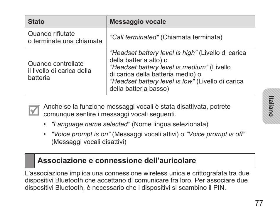 Associazione e connessione dell'auricolare | Samsung BHS3000 User Manual | Page 79 / 173