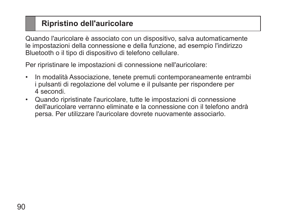 Ripristino dell'auricolare | Samsung BHS3000 User Manual | Page 92 / 173