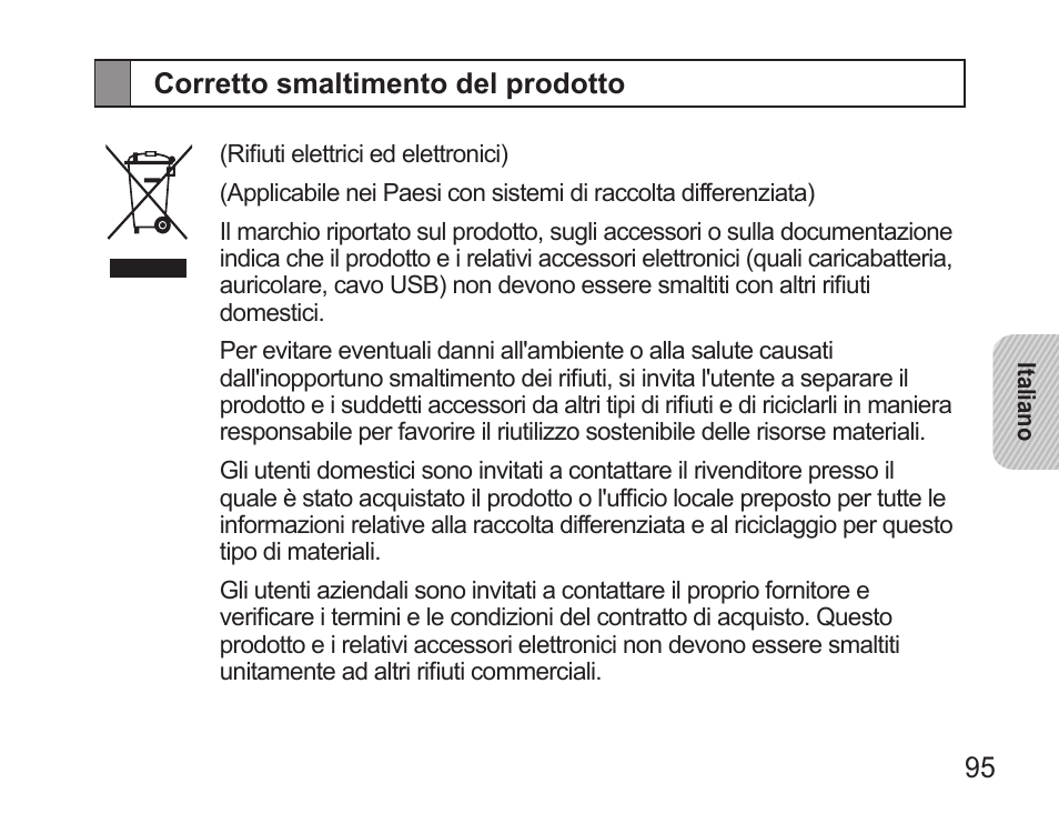 Corretto smaltimento del prodotto | Samsung BHS3000 User Manual | Page 97 / 173