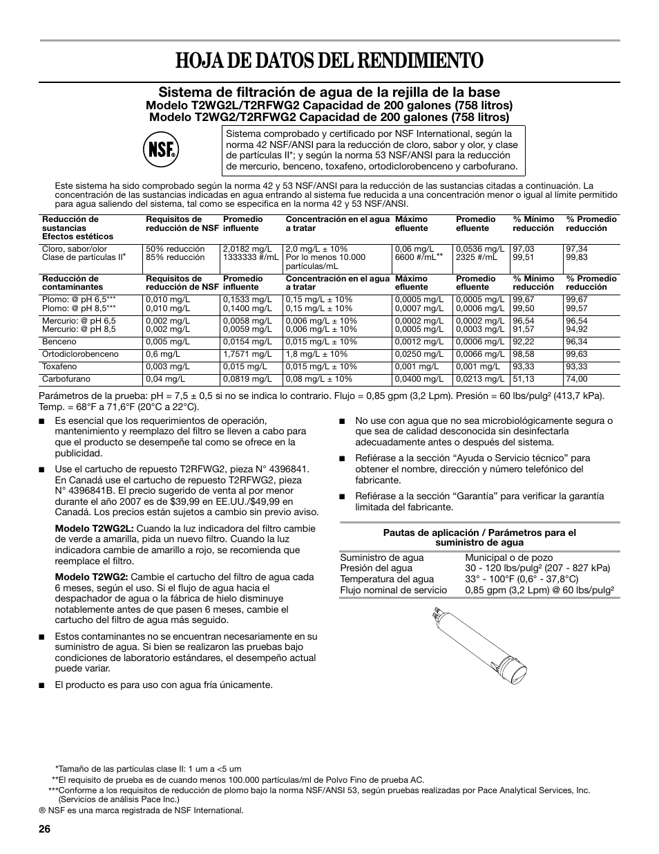 Hoja de datos del rendimiento | Amana ASD2522VRW User Manual | Page 26 / 42