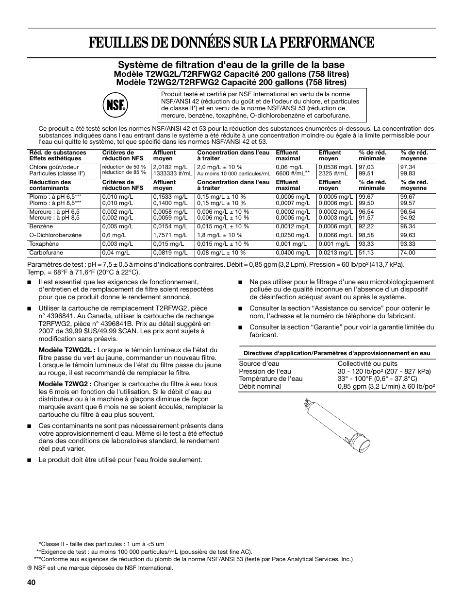 Feuilles de données sur la performance | Amana ASD2522VRW User Manual | Page 40 / 42