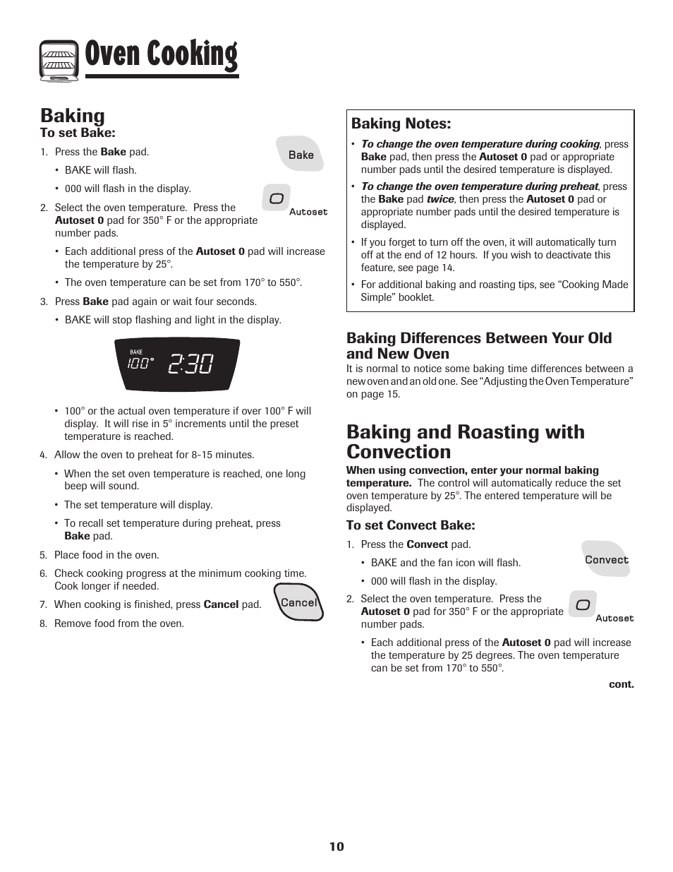 Oven cooking, Baking, Baking and roasting with convection | Baking differences between your old and new oven | Amana 8113P487-60 User Manual | Page 11 / 80