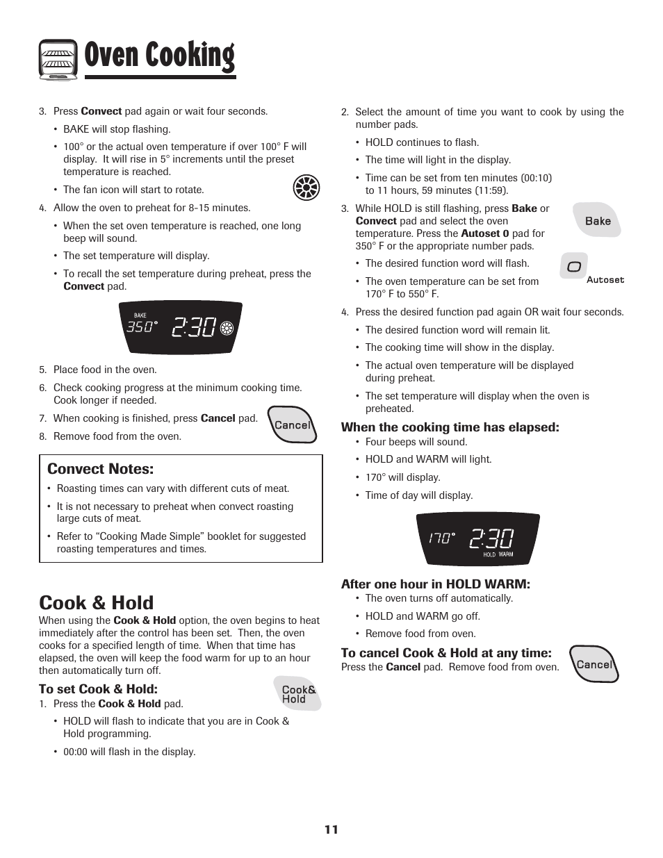 Oven cooking, Cook & hold | Amana 8113P487-60 User Manual | Page 12 / 80