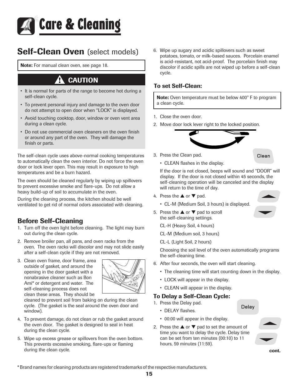 Care & cleaning, Self-clean oven, Select models) | Caution, Before self-cleaning | Amana 8113P595-60 User Manual | Page 16 / 76