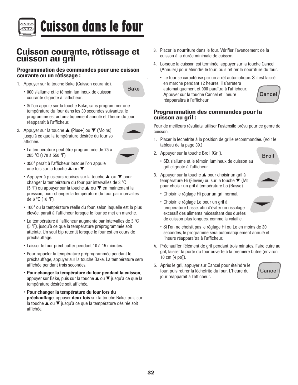 Cuisson dans le four, Cuisson courante, rôtissage et cuisson au gril | Amana 8113P595-60 User Manual | Page 33 / 76