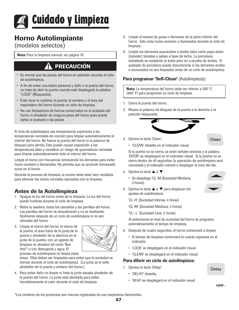 Cuidado y limpieza, Horno autolimpiante, Modelos selectos) | Precaución, Antes de la autolimpieza | Amana 8113P595-60 User Manual | Page 68 / 76