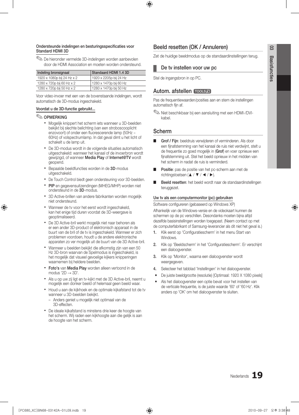 Beeld resetten (ok / annuleren), Autom. afstellen, Scherm | Samsung PS50C680G5W User Manual | Page 175 / 474