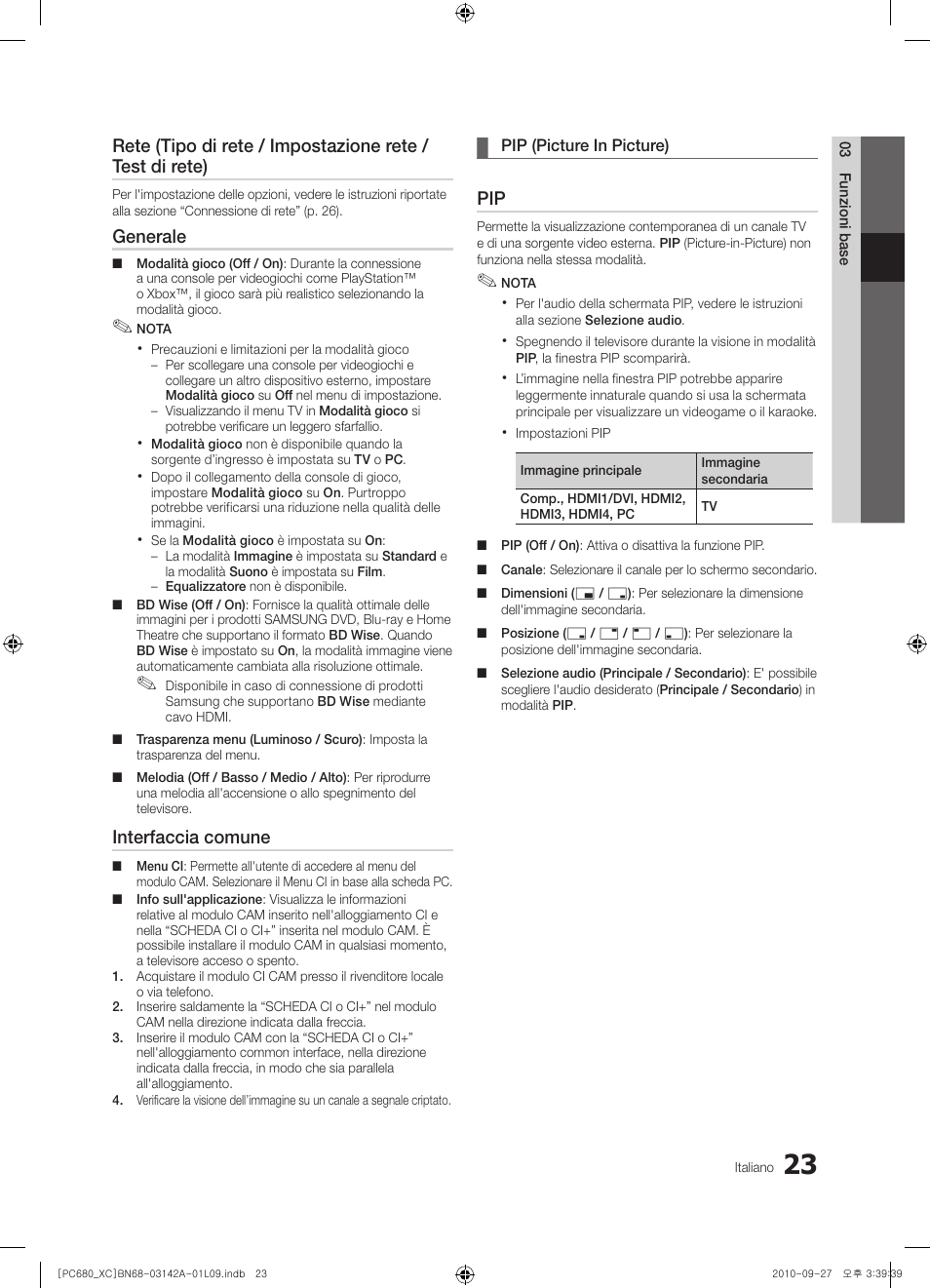 Generale, Interfaccia comune | Samsung PS50C680G5W User Manual | Page 231 / 474