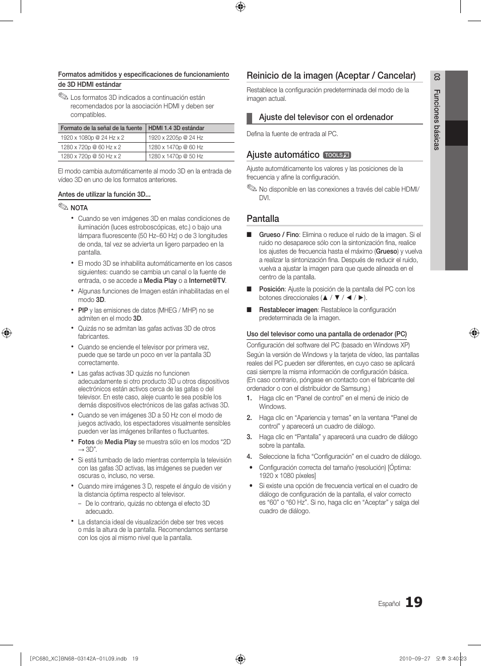 Reinicio de la imagen (aceptar / cancelar), Ajuste automático, Pantalla | Samsung PS50C680G5W User Manual | Page 281 / 474